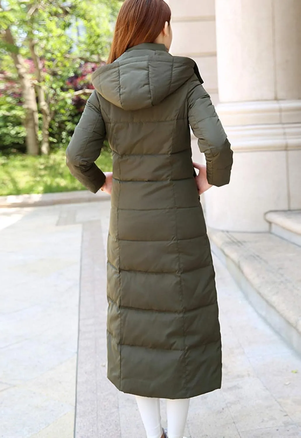 Flygo Womens Long Down Coat Hooded Maxi Down Parka Puffer Jacket Outerwear