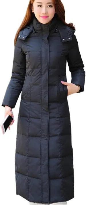 Flygo Womens Long Down Coat Hooded Maxi Down Parka Puffer Jacket Outerwear