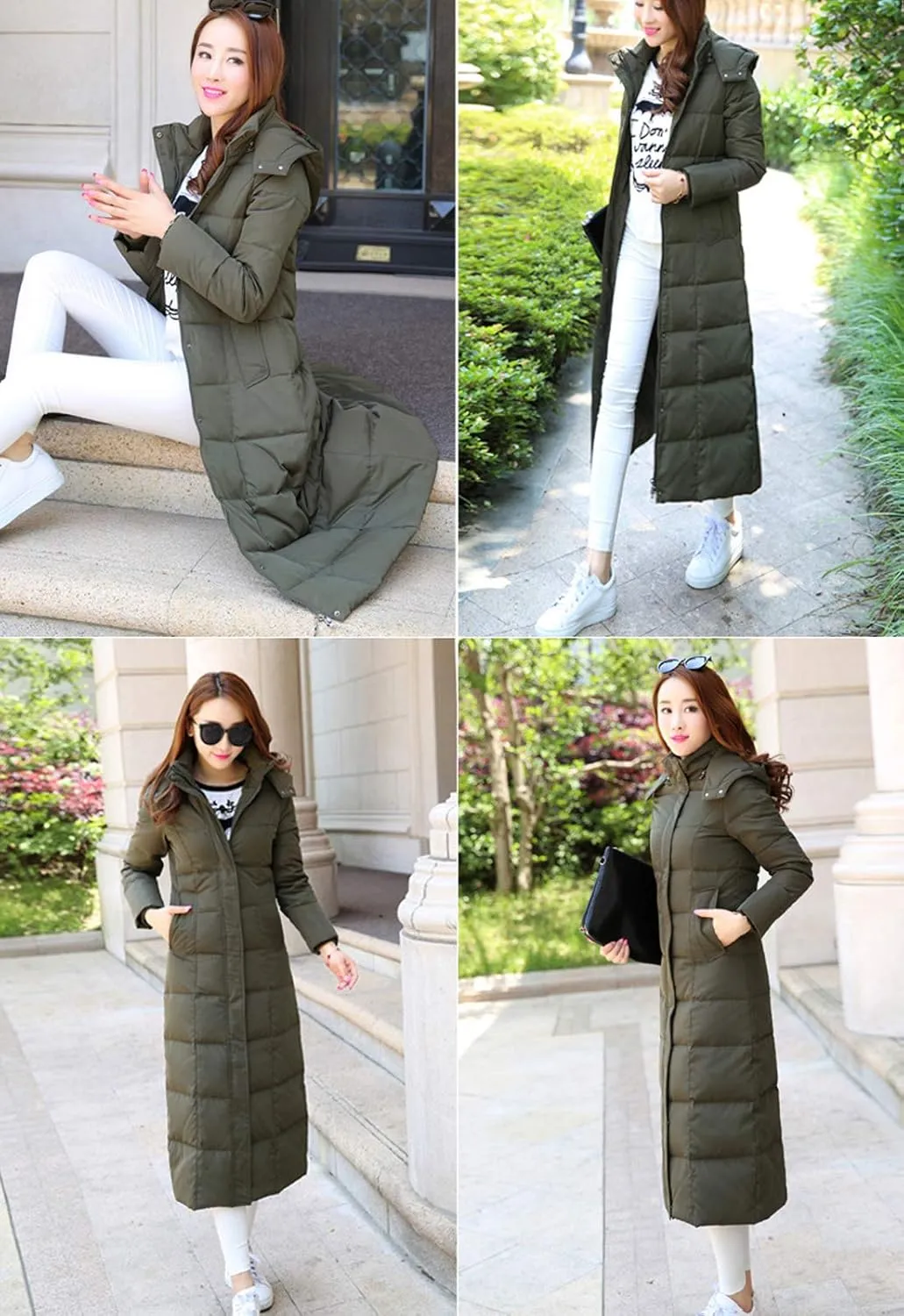 Flygo Womens Long Down Coat Hooded Maxi Down Parka Puffer Jacket Outerwear