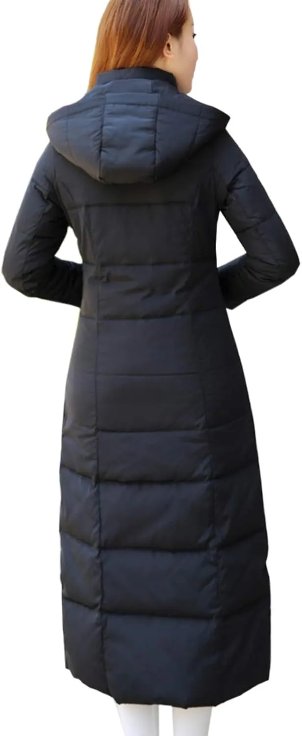 Flygo Womens Long Down Coat Hooded Maxi Down Parka Puffer Jacket Outerwear