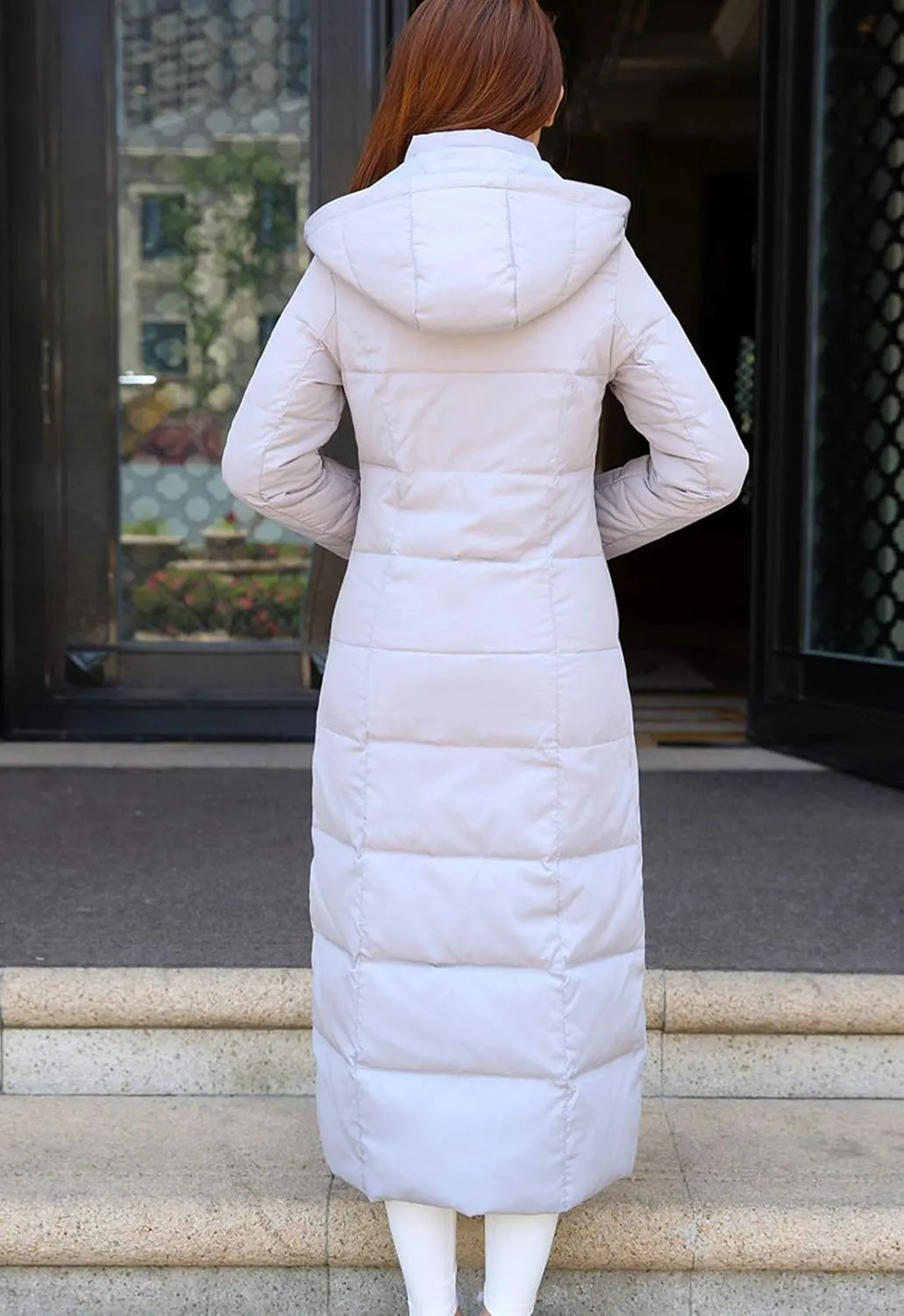 Flygo Womens Long Down Coat Hooded Maxi Down Parka Puffer Jacket Outerwear