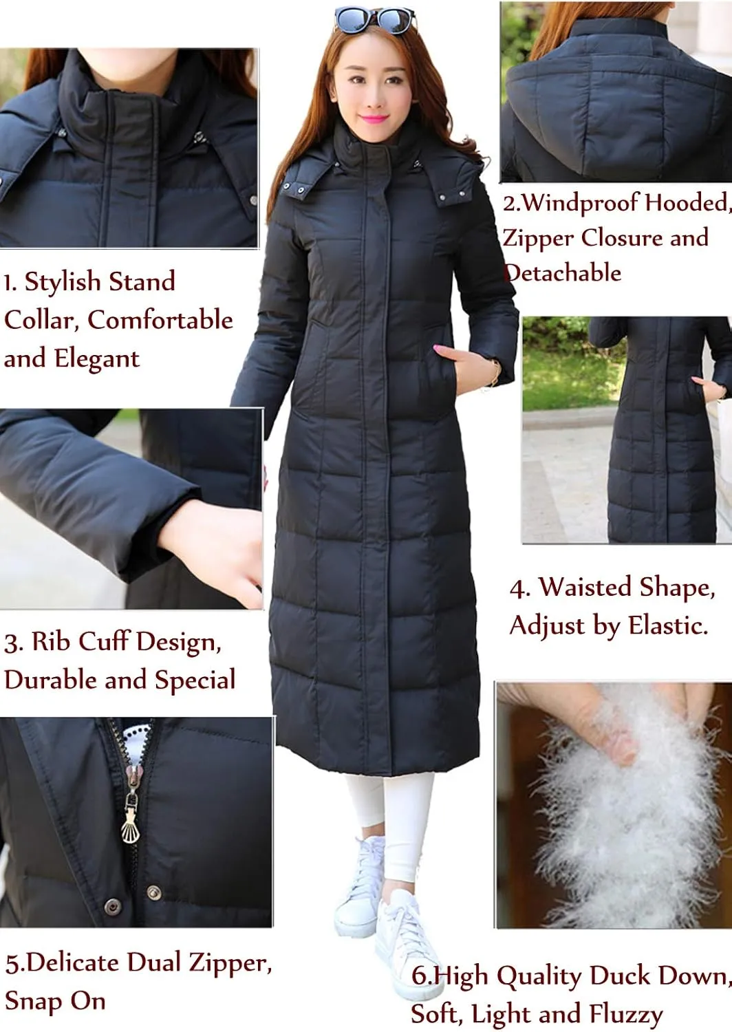 Flygo Womens Long Down Coat Hooded Maxi Down Parka Puffer Jacket Outerwear