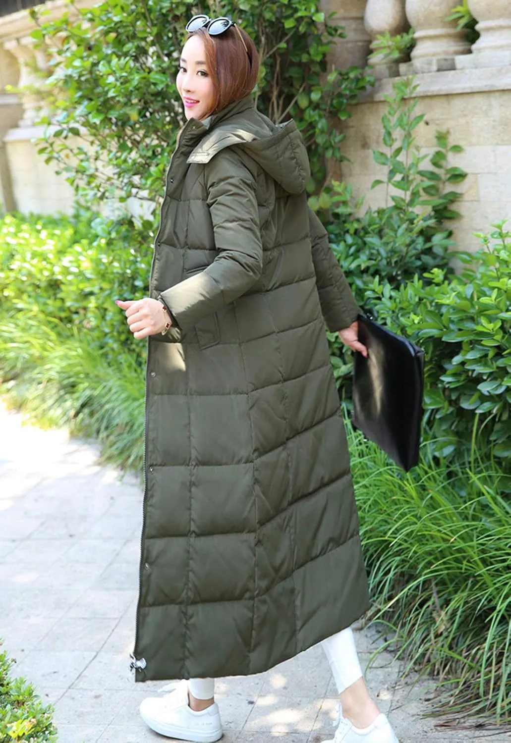 Flygo Womens Long Down Coat Hooded Maxi Down Parka Puffer Jacket Outerwear