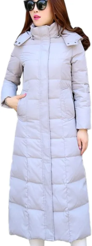 Flygo Womens Long Down Coat Hooded Maxi Down Parka Puffer Jacket Outerwear