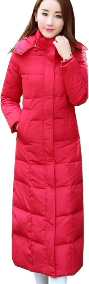 Flygo Womens Long Down Coat Hooded Maxi Down Parka Puffer Jacket Outerwear