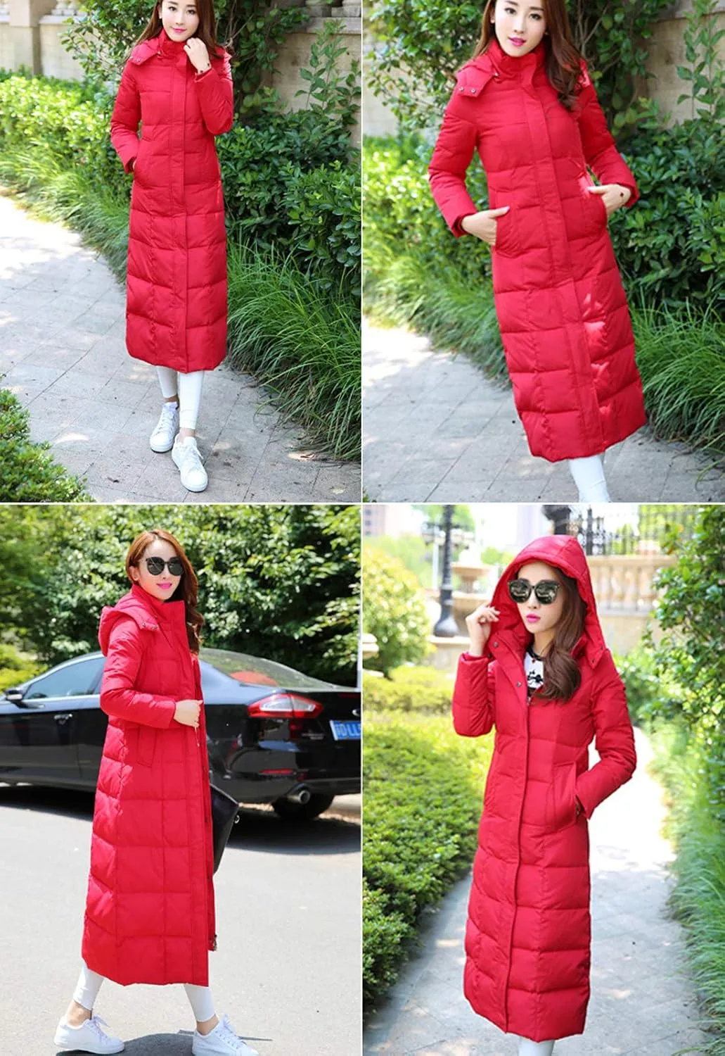 Flygo Womens Long Down Coat Hooded Maxi Down Parka Puffer Jacket Outerwear