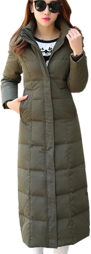 Flygo Womens Long Down Coat Hooded Maxi Down Parka Puffer Jacket Outerwear