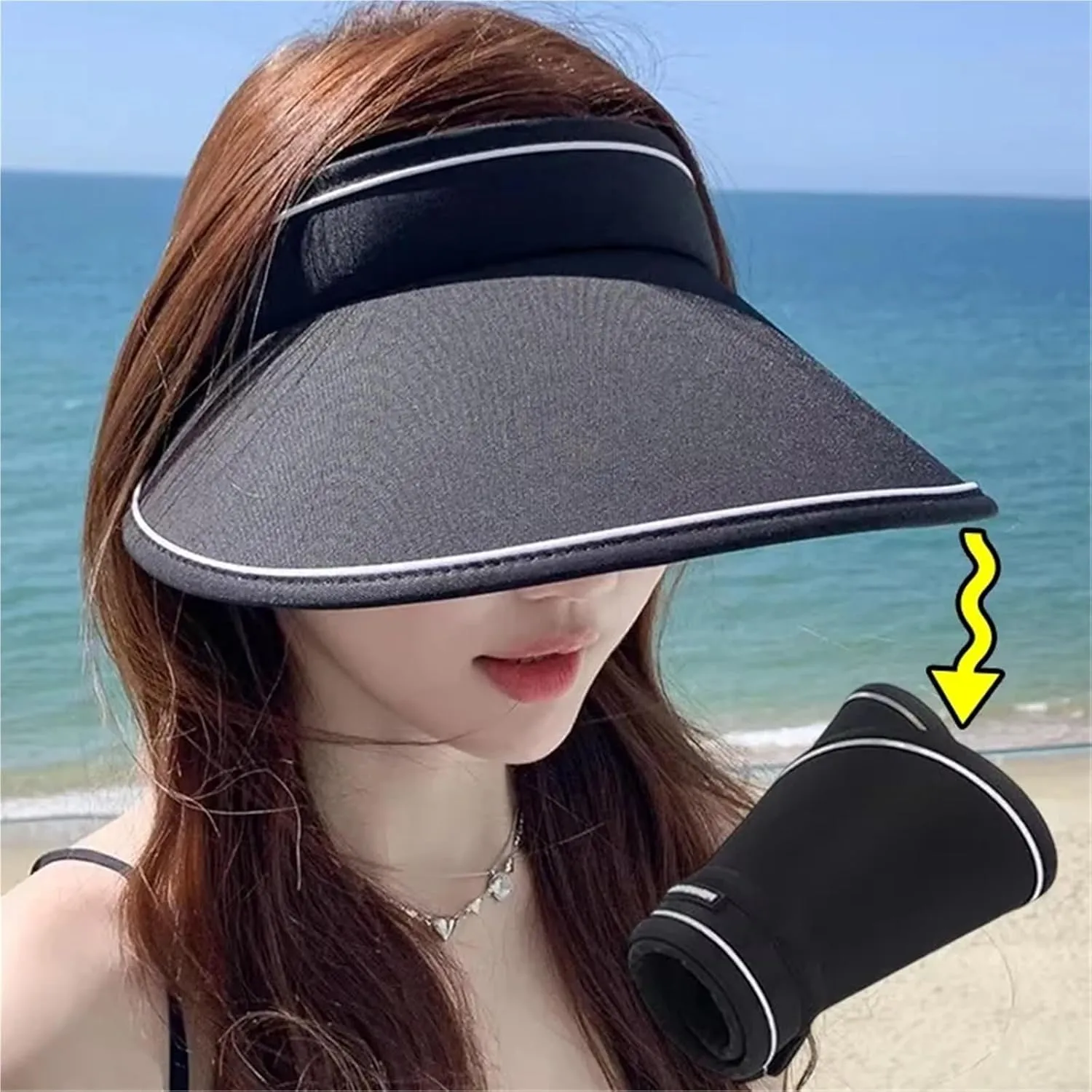 Foldable Wide Large Brim Sun Hats Summer Beach Bucket Hats for Women Empty Top Visors Cap Outdoor Sport UV Protection Female Cap(White)