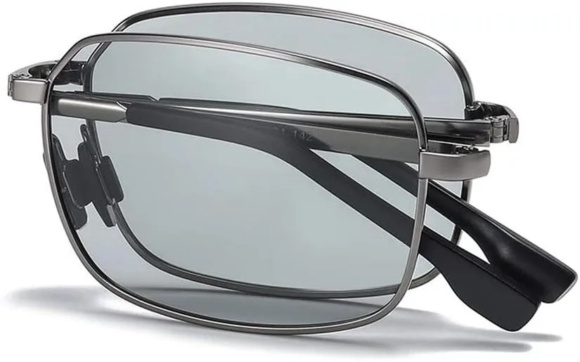 Folding Sunglasses for Men/Women Fashion Rectangular Metal Frame Uv400