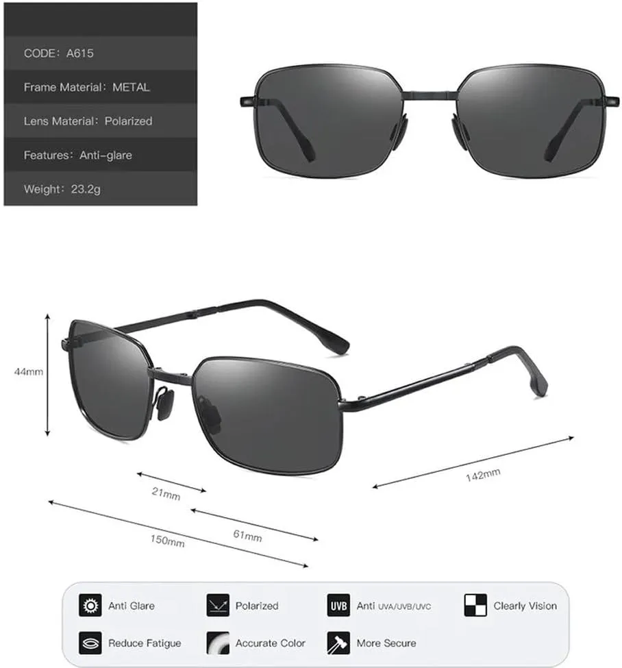 Folding Sunglasses for Men/Women Fashion Rectangular Metal Frame Uv400