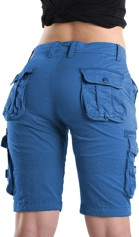 FOURSTEEDS Women's Cotton Relaxed Fit Casual Multi-Pocket Bermuda Cargo Shorts