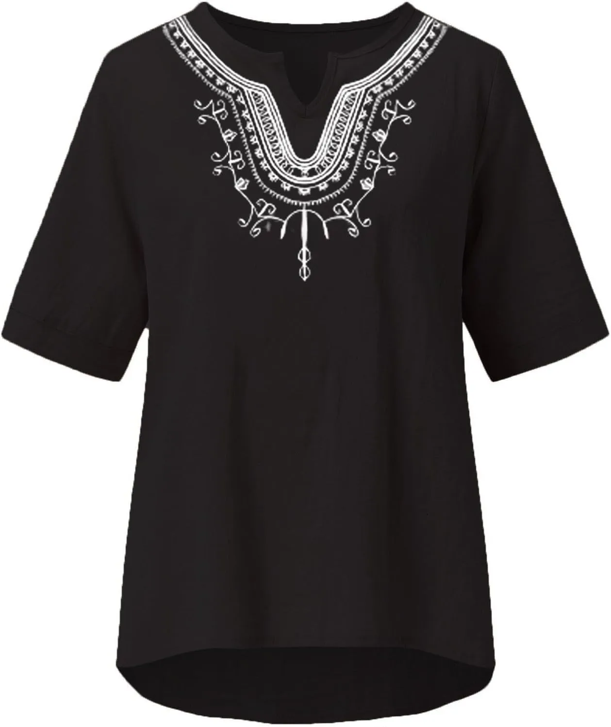 Generic 2024 Embroidered Blouses Womens Mexican Shirts Dressy Casual Short Sleeve Tunic Tops Summer Boho Cotton Linen T-Shirt
