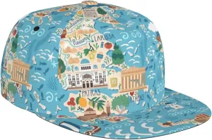 Greece Map Printed Baseball Cap, Flat Brim Hats for Men Women, Funny Adjustable Snapback Hats