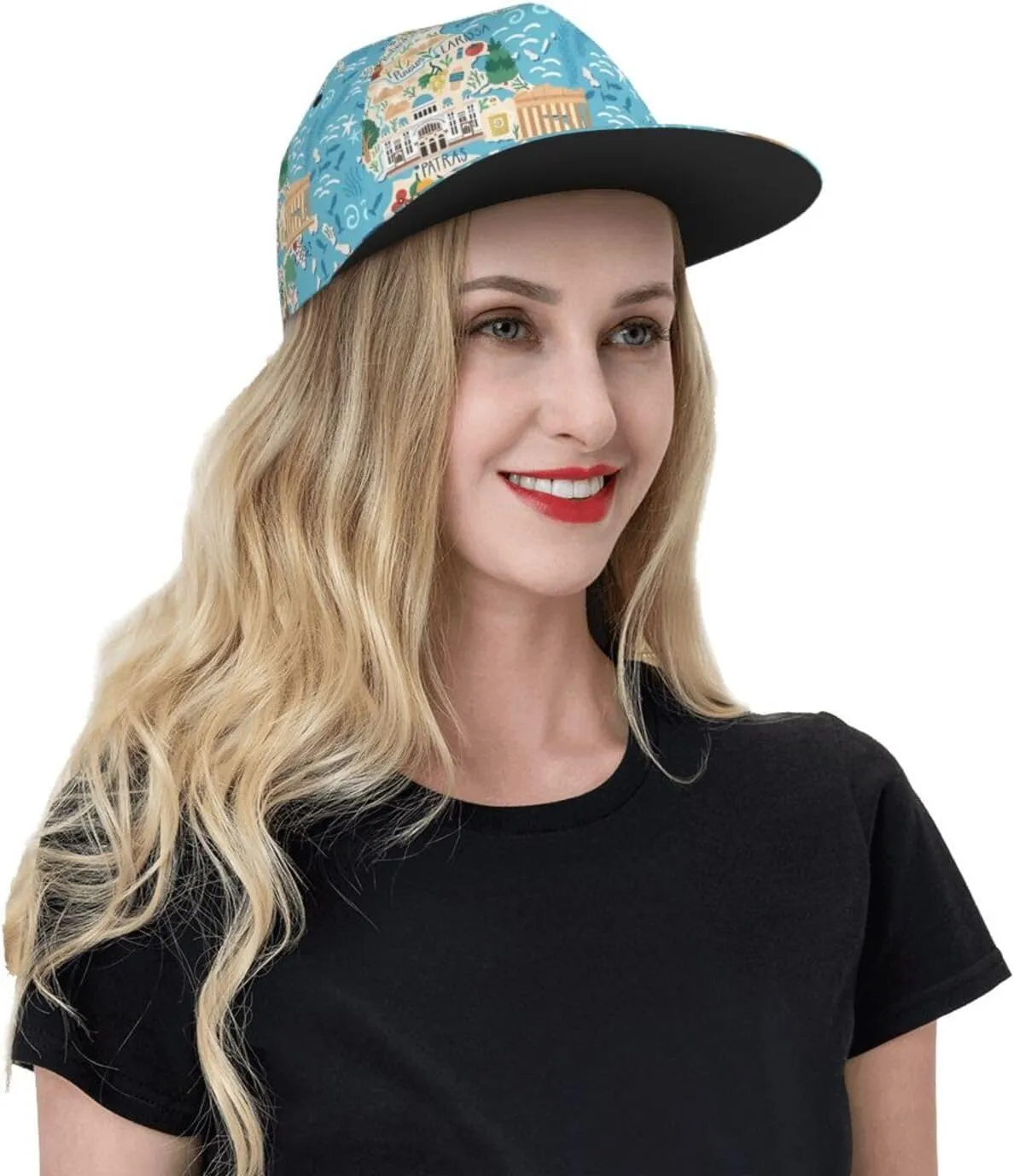 Greece Map Printed Baseball Cap, Flat Brim Hats for Men Women, Funny Adjustable Snapback Hats