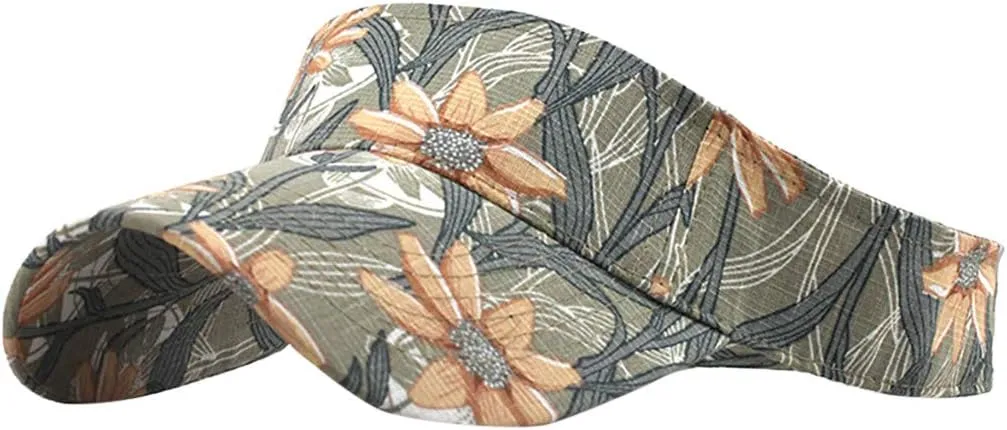 Hawaii Flower Printed Sun Visor Hats for Women Men Wide Brim Adjustable Sun Baseball Tennis Cap