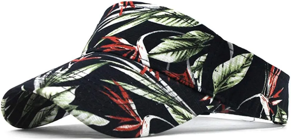 Hawaii Flower Printed Sun Visor Hats for Women Men Wide Brim Adjustable Sun Baseball Tennis Cap