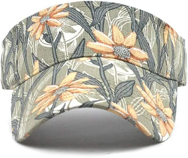 Hawaii Flower Printed Sun Visor Hats for Women Men Wide Brim Adjustable Sun Baseball Tennis Cap