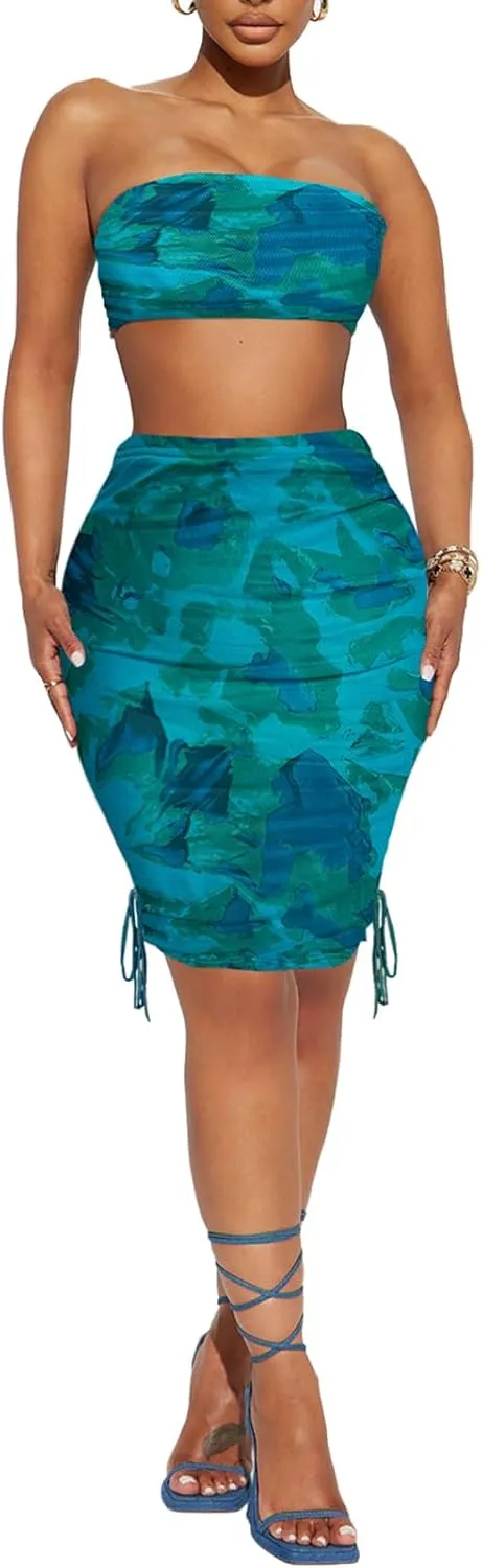 HESUUIO Women's Sexy Mesh Mini Skirt Side Drawstring Ruched Bodycon Summer Short Skirts