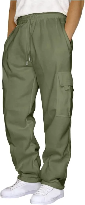 Hiking Cargo Pants Men Relaxed Fit Drawstring Elastic Waist Joggers Sweatpants Sport Athletic Trousers with Pocket