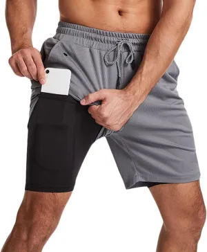 HNVAVQ Sport Athletic Training Shorts Mens Running Gym 2 in 1 Shorts with Pockets Quick Dry Gym Shorts Compression Shorts