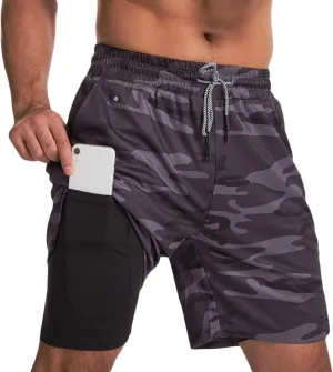 HNVAVQ Sport Athletic Training Shorts Mens Running Gym 2 in 1 Shorts with Pockets Quick Dry Gym Shorts Compression Shorts