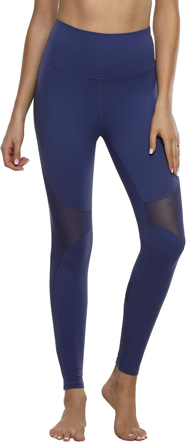 Hopgo Women's High Waist Yoga Pants Mesh Tummy Control Workout Leggings Running 4 Way Stretch Sports Tights