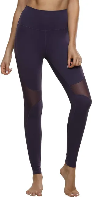 Hopgo Women's High Waist Yoga Pants Mesh Tummy Control Workout Leggings Running 4 Way Stretch Sports Tights