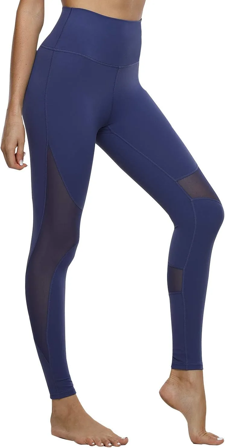 Hopgo Women's High Waist Yoga Pants Mesh Tummy Control Workout Leggings Running 4 Way Stretch Sports Tights