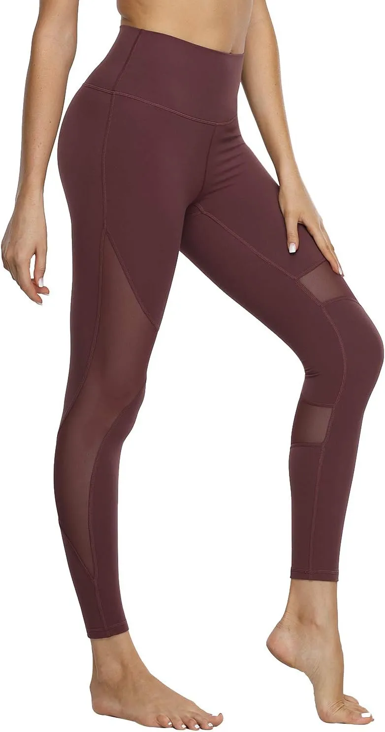 Hopgo Women's High Waist Yoga Pants Mesh Tummy Control Workout Leggings Running 4 Way Stretch Sports Tights