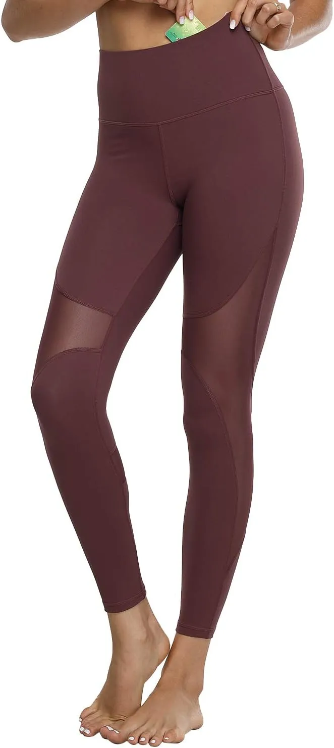 Hopgo Women's High Waist Yoga Pants Mesh Tummy Control Workout Leggings Running 4 Way Stretch Sports Tights