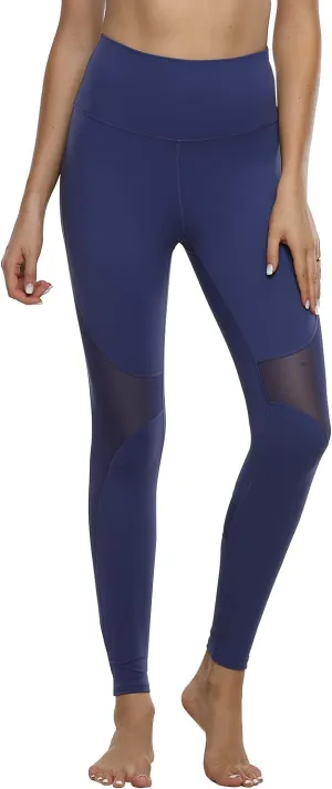 Hopgo Women's High Waist Yoga Pants Mesh Tummy Control Workout Leggings Running 4 Way Stretch Sports Tights