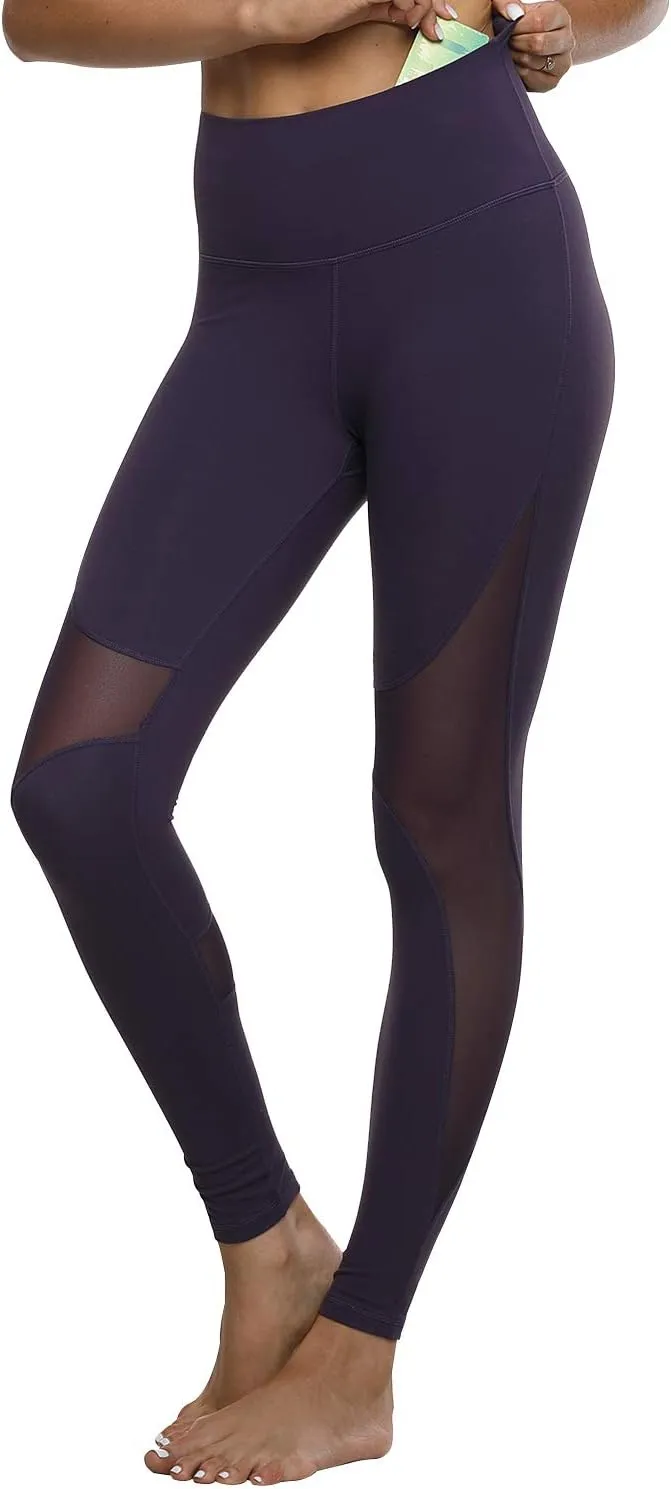 Hopgo Women's High Waist Yoga Pants Mesh Tummy Control Workout Leggings Running 4 Way Stretch Sports Tights