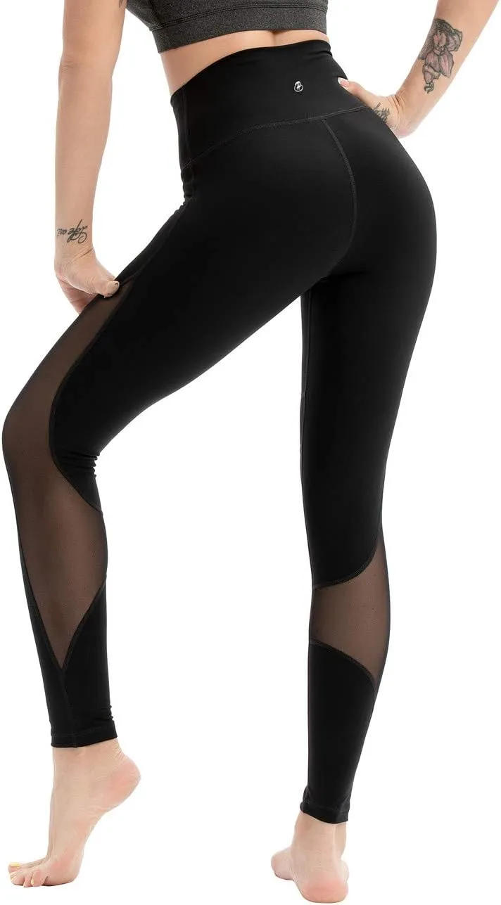 Hopgo Women's High Waist Yoga Pants Mesh Tummy Control Workout Leggings Running 4 Way Stretch Sports Tights
