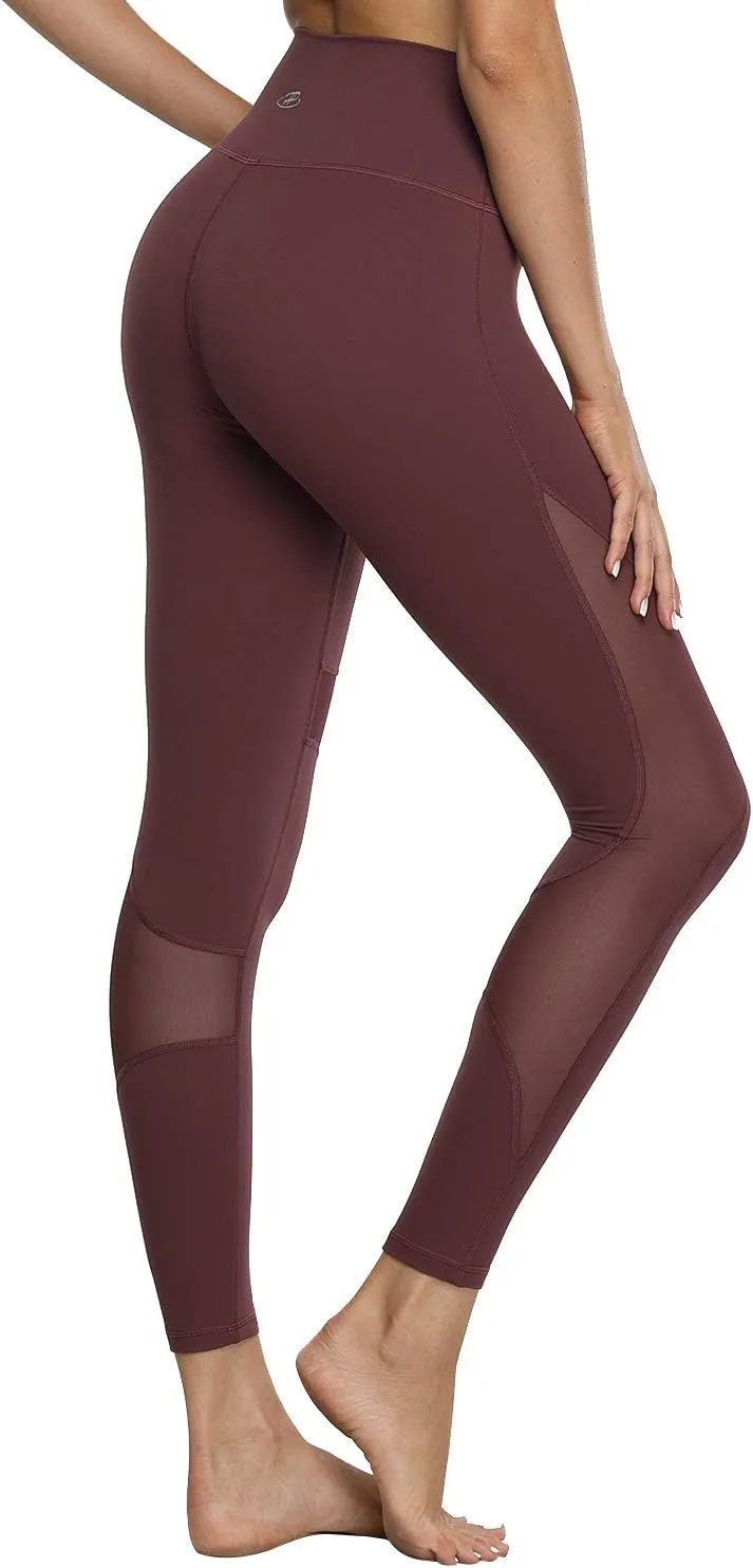 Hopgo Women's High Waist Yoga Pants Mesh Tummy Control Workout Leggings Running 4 Way Stretch Sports Tights