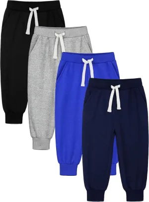 HXP 4 Pack Toddler Boys Sweatpants Cotton Toddler Sweatpants Boys Kids Joggers Pants with Pocket Drawstring