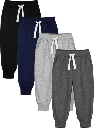 HXP 4 Pack Toddler Boys Sweatpants Cotton Toddler Sweatpants Boys Kids Joggers Pants with Pocket Drawstring