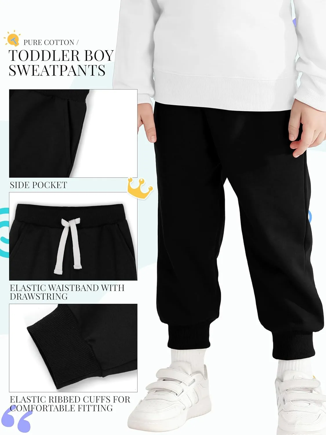 HXP 4 Pack Toddler Boys Sweatpants Cotton Toddler Sweatpants Boys Kids Joggers Pants with Pocket Drawstring