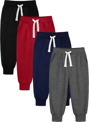 HXP 4 Pack Toddler Boys Sweatpants Cotton Toddler Sweatpants Boys Kids Joggers Pants with Pocket Drawstring