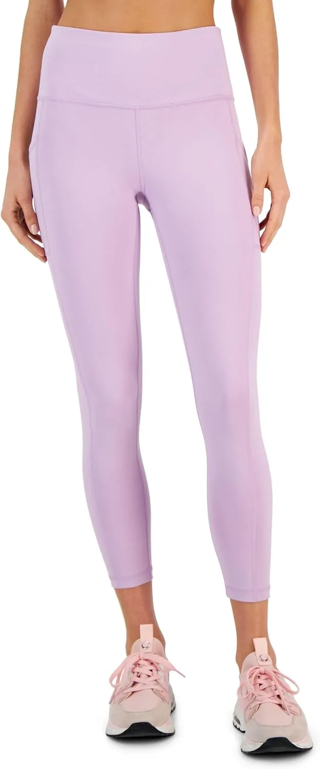 Ideology Women's Compression High-Waist Side-Pocket 7/8 Length Leggings Crocus Petal M