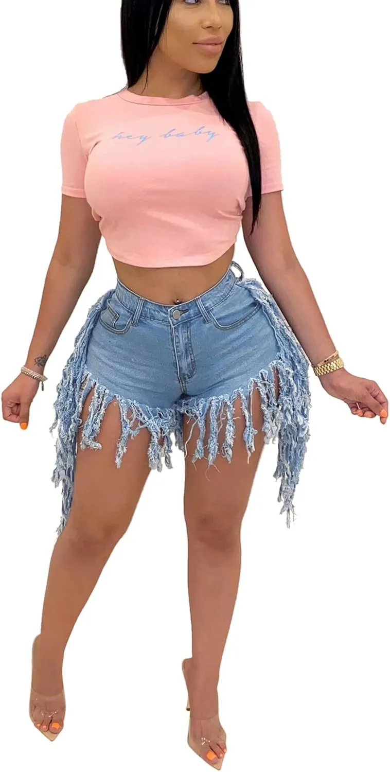 Jean Shorts for Women Frayed Raw Hem Ripped High Waisted Summer Denim Shorts