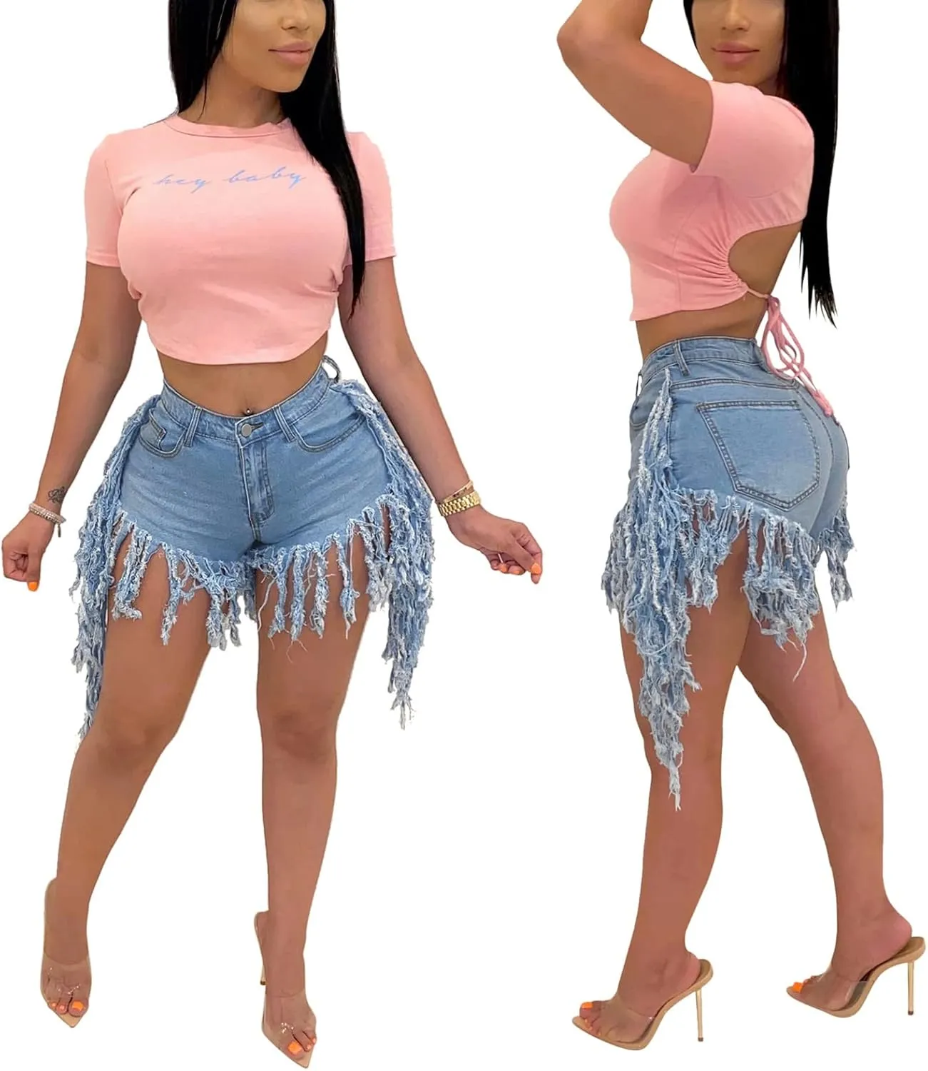 Jean Shorts for Women Frayed Raw Hem Ripped High Waisted Summer Denim Shorts
