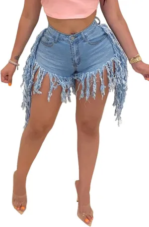 Jean Shorts for Women Frayed Raw Hem Ripped High Waisted Summer Denim Shorts