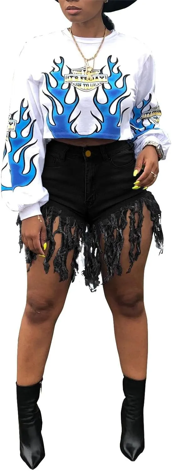 Jean Shorts for Women Frayed Raw Hem Ripped High Waisted Summer Denim Shorts