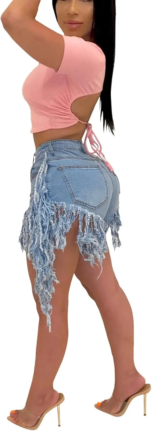 Jean Shorts for Women Frayed Raw Hem Ripped High Waisted Summer Denim Shorts