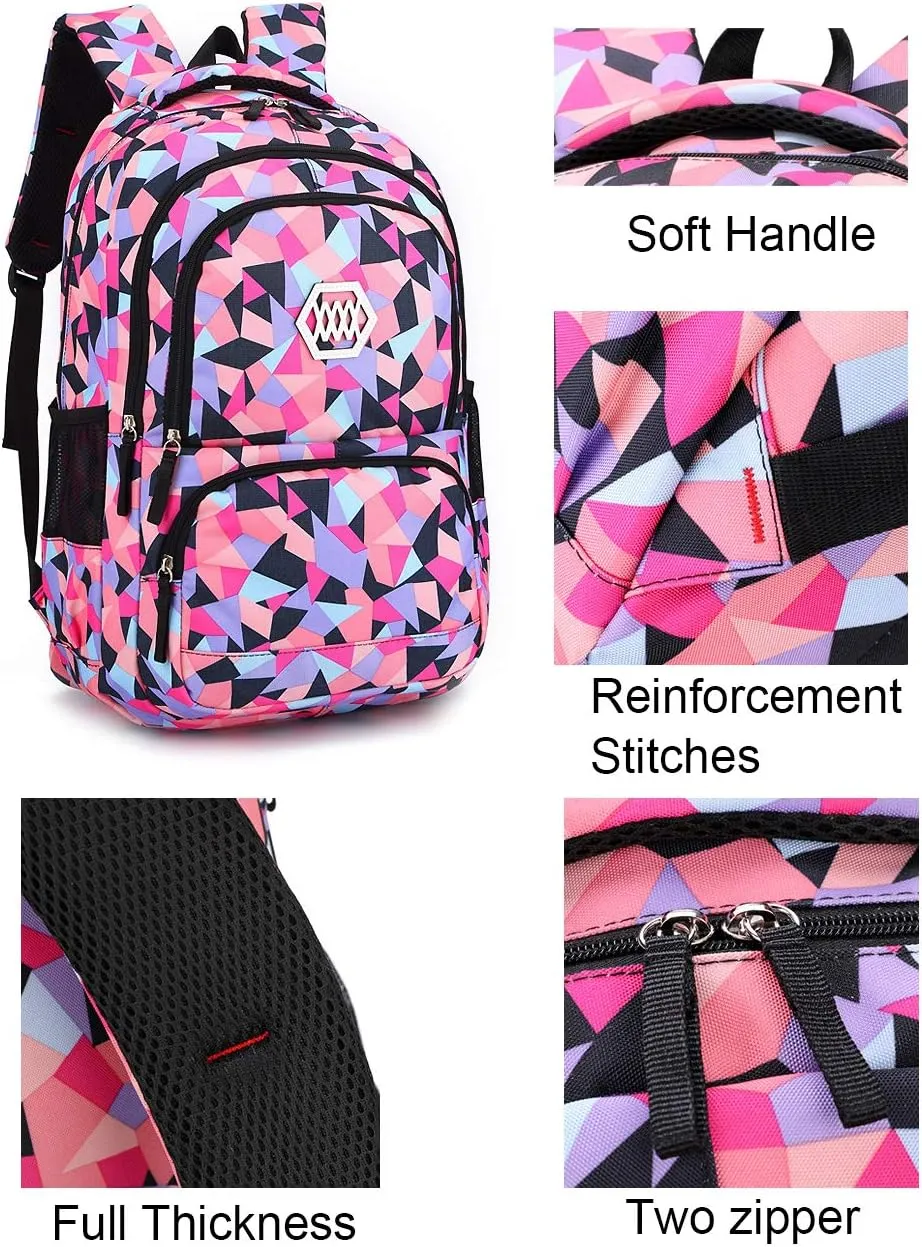 JiaYou Girl Geometric Printed Primary Junior High University School Bag Bookbag Backpack(2# Blue,35 L)