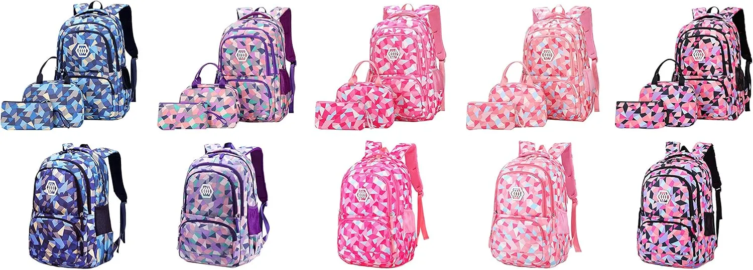 JiaYou Girl Geometric Printed Primary Junior High University School Bag Bookbag Backpack(2# Blue,35 L)