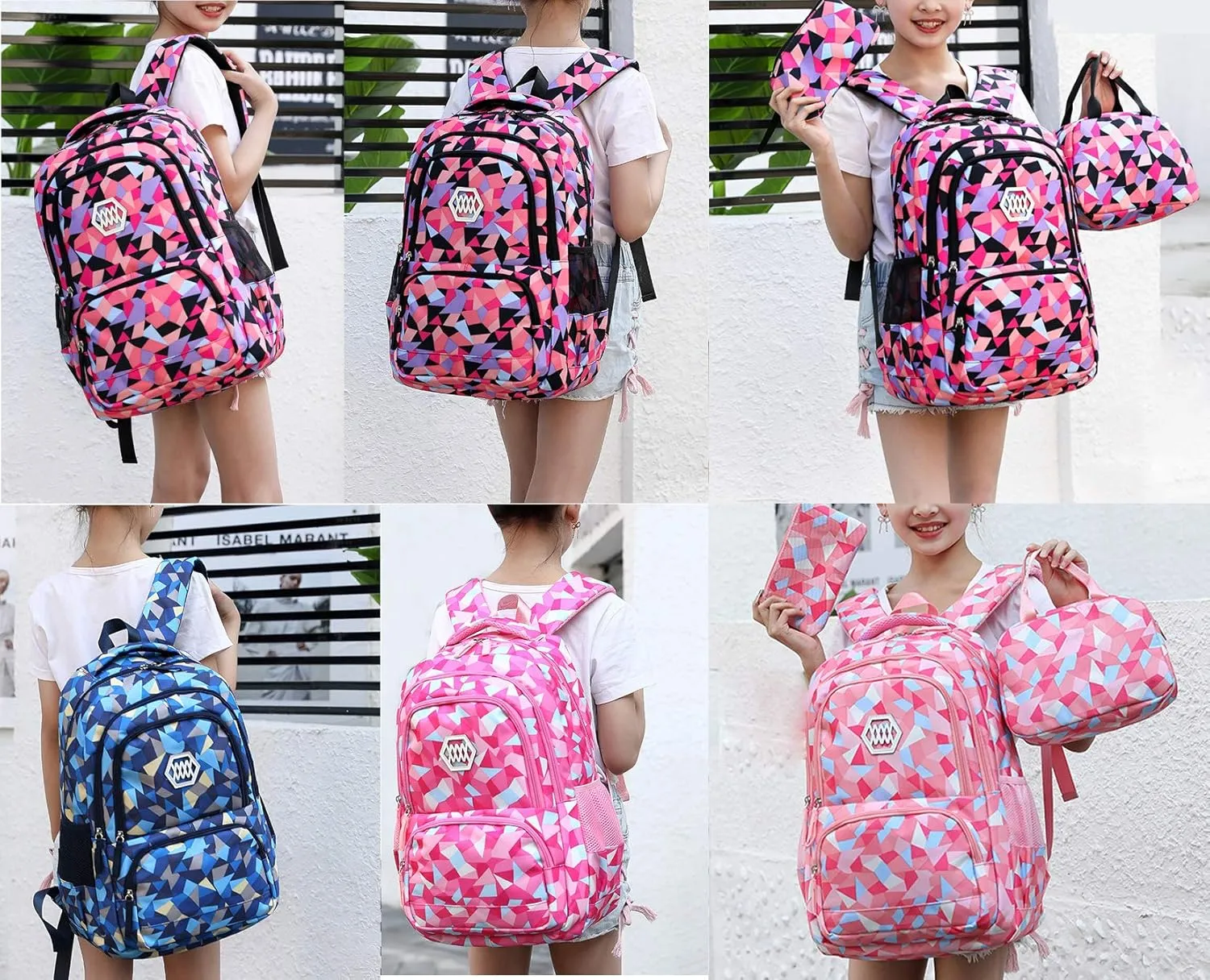 JiaYou Girl Geometric Printed Primary Junior High University School Bag Bookbag Backpack(2# Blue,35 L)