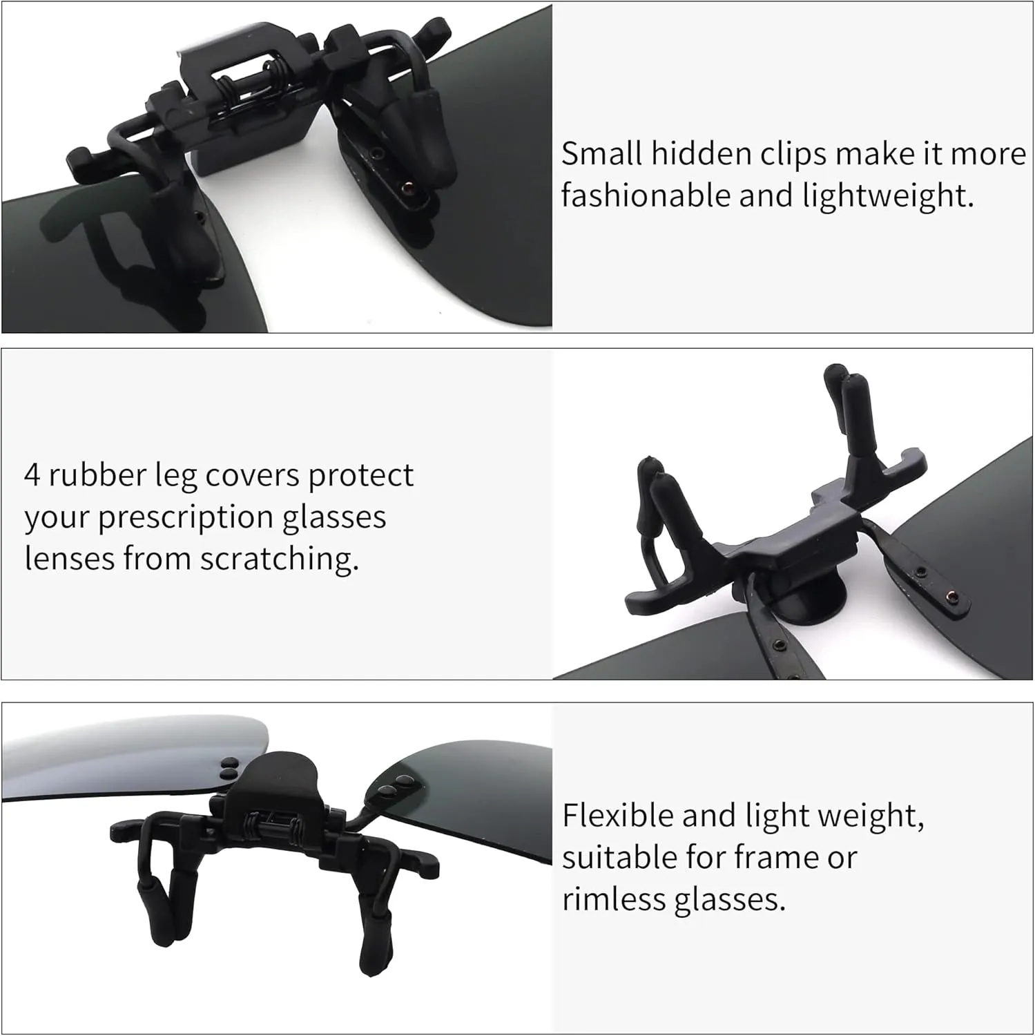 JM Polarized Clip on Sunglasses Frameless Flip Up Lens for Prescription Glasses