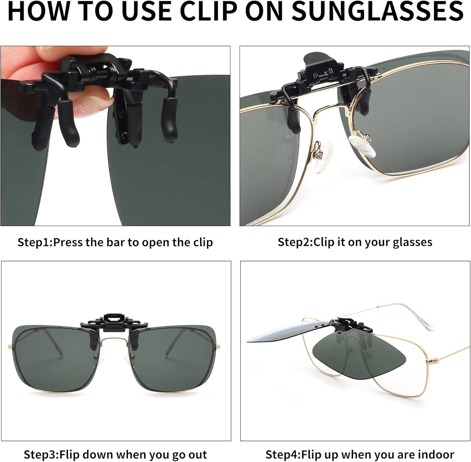 JM Polarized Clip on Sunglasses Frameless Flip Up Lens for Prescription Glasses