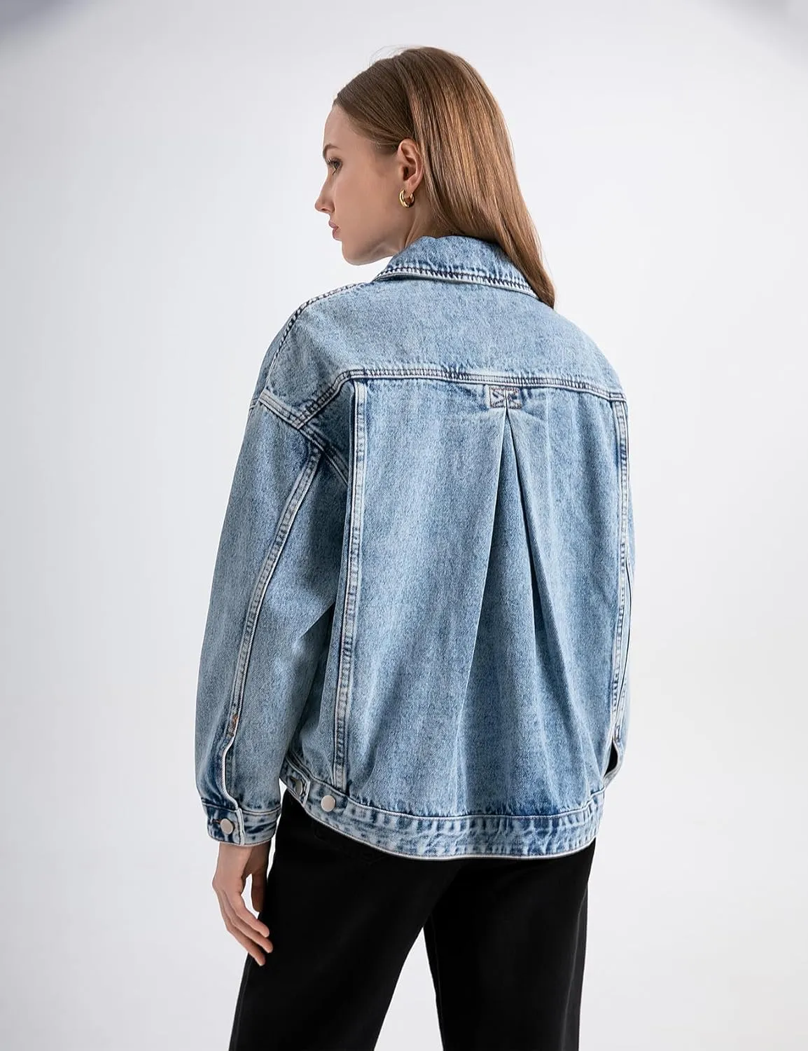 Kedera Women's Blue Jean Jacket Oversized Distressed Button Down Denim Jacket Vintage Long Sleeve Soft Boyfriend Coat